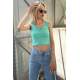 Mad Girls Turquoise Crop Top MG362 - Turkuaz