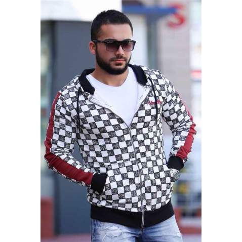 Kapşonlu Damalı Sweatshirt Siyah 2746 - Siyah