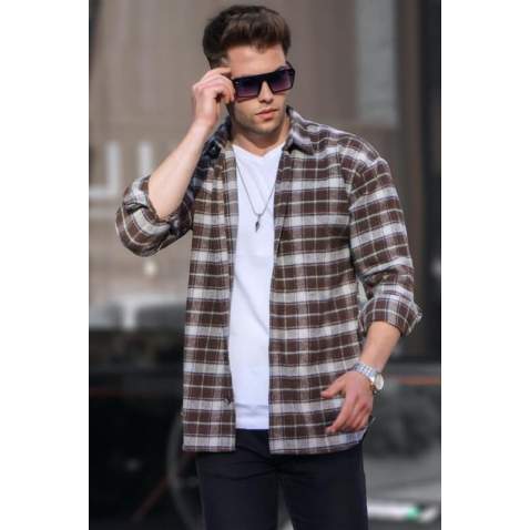 Brown Regular Fit Plaid Shirt 5554 - Kahverengi