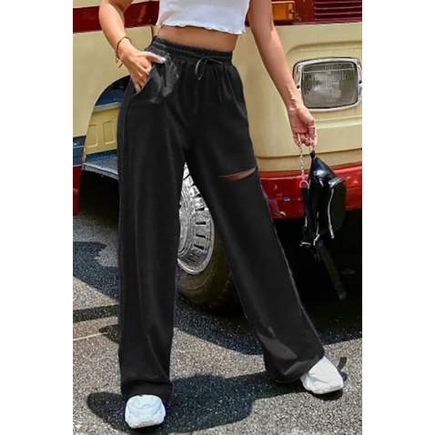 Mad Girls Black Ripped Sweatpants MG842 - Siyah