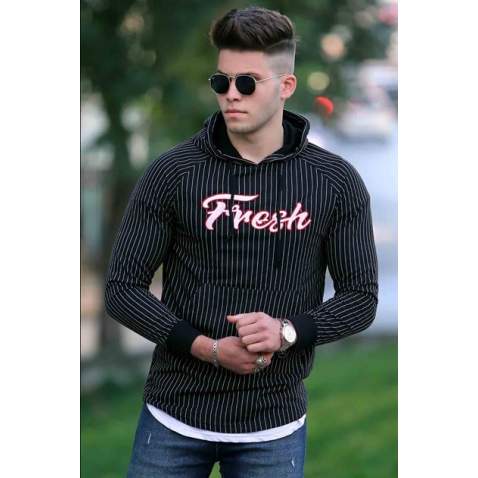 Madmext Men Black Striped Sweatshirt 2658 - Siyah