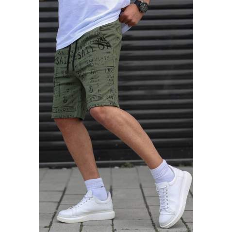 Madmext Men Printed Khaki Capri Shorts 2408 - Haki