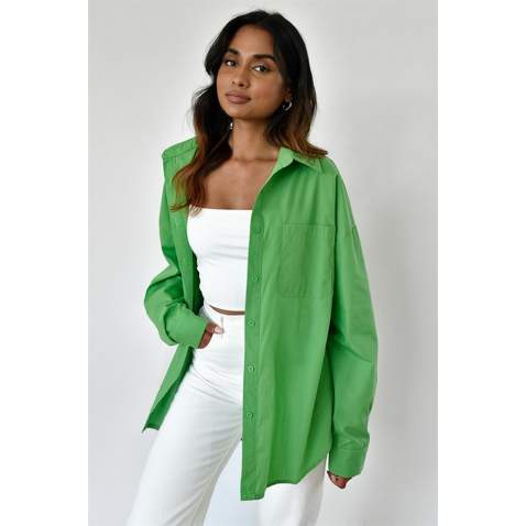 Green Oversize Basic Poplin Shirt MG1530 - Yeşil