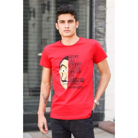 Madmext Maroon Printed T-shirt for Men 4016 - Bordo