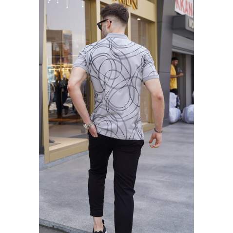 Men Designed Dye Gray Polo T-Shirt 5873 - Boyalı gri