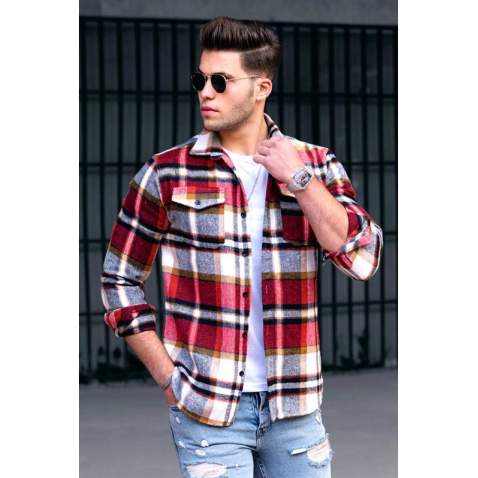 Madmext Men Plaid White Shirt 4921 - Beyaz