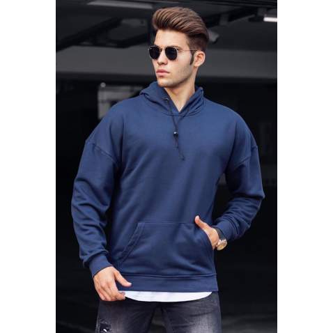 Madmext Basic Navy Blue Men Hooded Sweatshirt 4764 - Lacivert