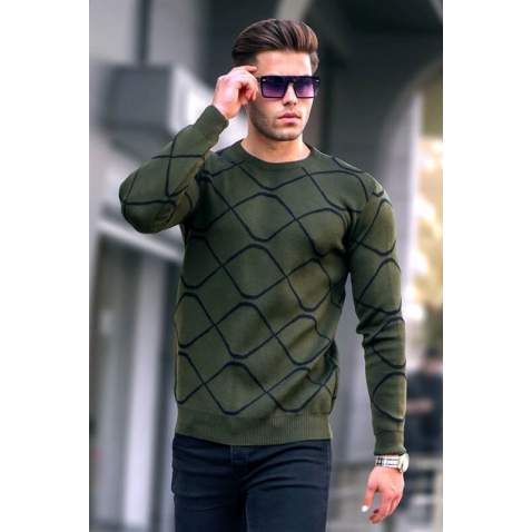 Khaki Designed Knitwear Sweater 5988 - Haki