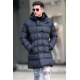 Black Hoodie Long Puffer Jacket 5708 - Siyah