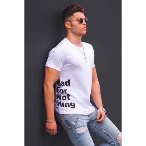 Madmext White Printed T-shirt for Men 4553 - Beyaz