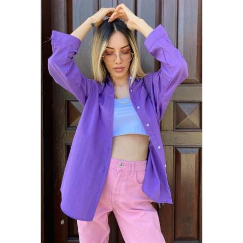 Mad Girls Oversize Purple Shirt MG1369 - Mor