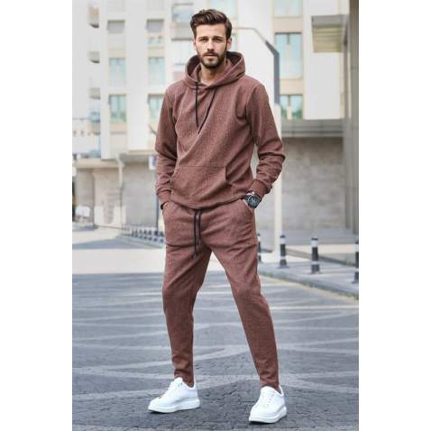 Brown Hoodie Basic Tracksuit 5903 - Kahverengi