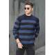 Madmext Indigo Striped Men Knitwear Jumper 9415 - İndigo