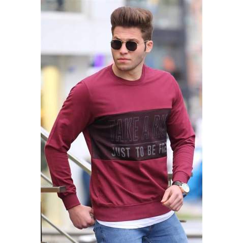 Madmext Maroon Printed Sweatshirt 4182 - Bordo