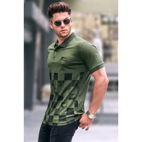 Khaki Green Designed Polo T-Shirt 5871 - Haki yeşili