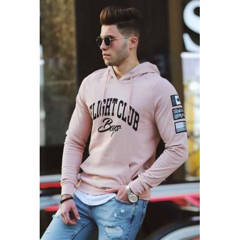 Madmext Men Soft Pink Printed Hoodie Sweatshirt 2868 - Pudra