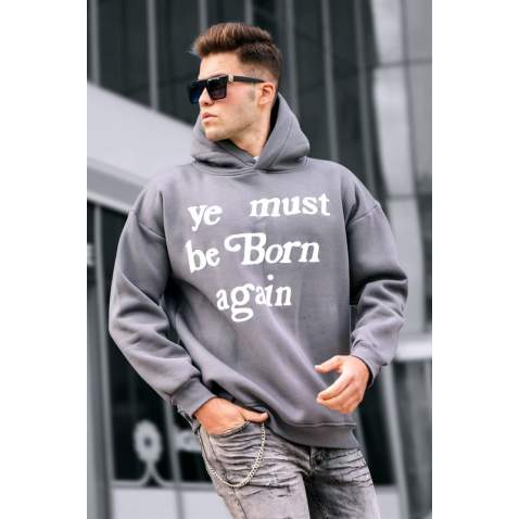 Madmext Men Smoke Gray Hoodie Sweatshirt 5336 - Füme