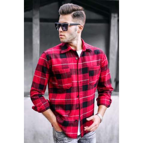 Madmext Red Plaid Shirt For Men 5518 - Kırmızı