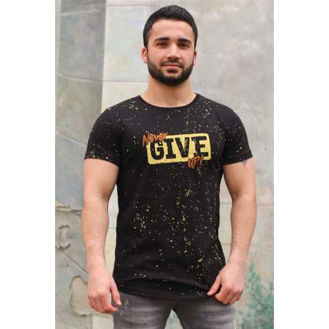 Madmext Black Paint Splatter T-shirt for Men 3075 - Siyah