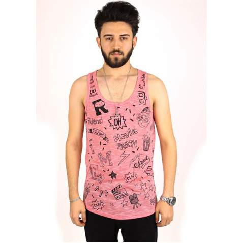 Madmext Men Printed Pink Tank Top 2319 - Pembe