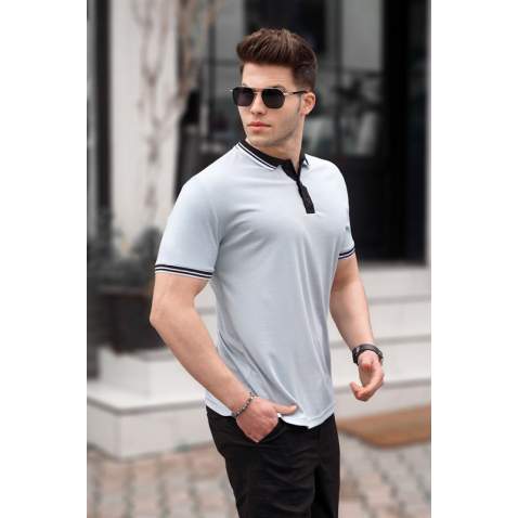 Men Mint Green Basic Polo T-Shirt - Taş rengi