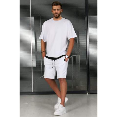 Madmext Men White T-shirt Shorts Set 5668 - Beyaz