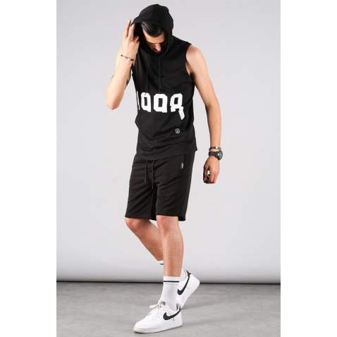 Black Sleeveless Hoodie Shorts Outfit 5795 - Siyah