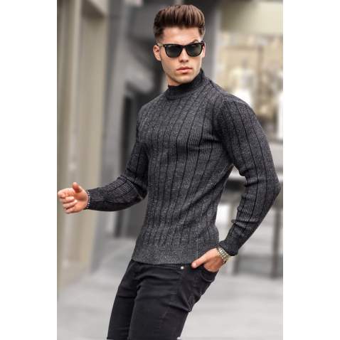 Black Designed Knitted Sweater 5761 - Siyah