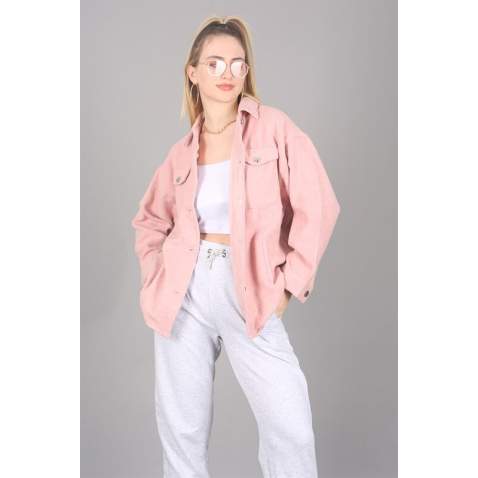 Mad Girls Oversize Soft Pink Woolen Jacket Mg1199 - Pudra