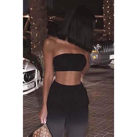 Mad Girls Black Strappy Plain Strapless Crop Top MG318 - Siyah