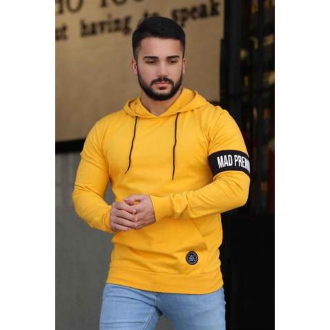 Madmext Yellow Printed Hoodie 4123 - Sarı