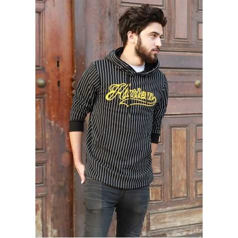 Madmext Black Striped Hoodie 2825 - Siyah