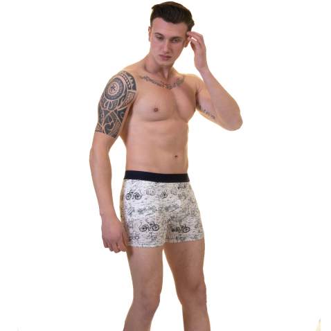 Beyaz Siyah Bisikletli Erkek Boxer Brief Rahat Boxer Şort