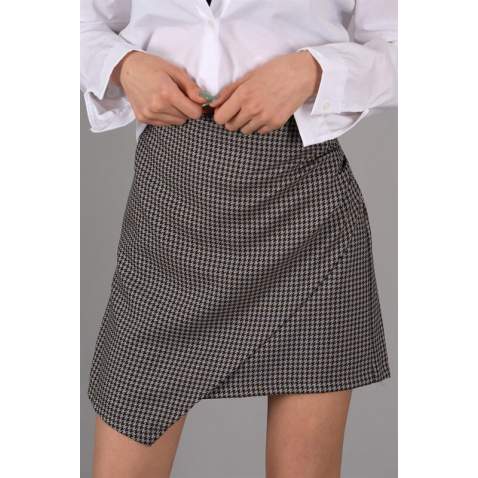 Women Brown Checkered Mini Skirt - Kahverengi