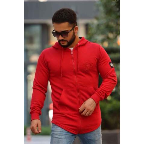 Madmext Red Zipper Detailed Hoodie 4140 - Kırmızı