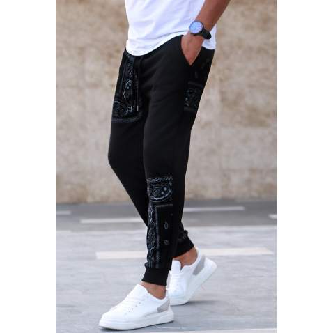 Madmext Men Black Jacquard Sweatpants 5431 - Siyah