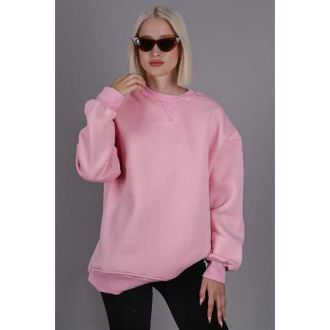 Pembe Kaşkorse Detaylı Bisiklet Yaka Sweatshirt MG1567 - Pembe