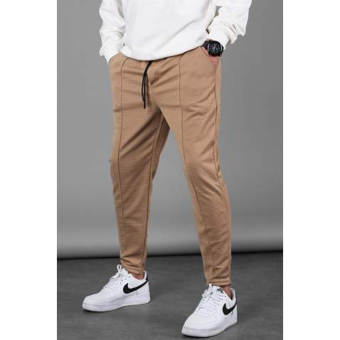 Men Striped Camel Sweatpants - Camel