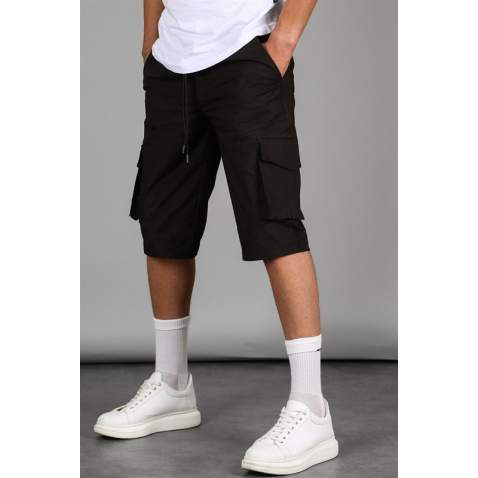 Black Capri Shorts with Cargo Pockets 5473 - Siyah