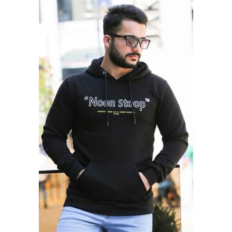 Madmext Black Printed Hoodie 4157 - Siyah