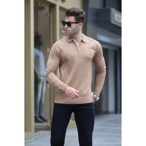 Beige Knitwear Polo Sweater 5973 - Bej