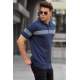 Men Striped Navy Blue Polo T-Shirt 5878 - Lacivert