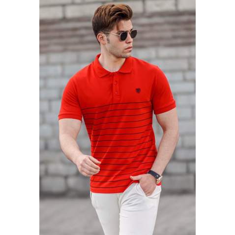 Madmext Men Striped Red Polo T-shirt 5238 - Kırmızı