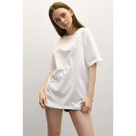 Women Printed Oversize White T-Shirt MG1529 - Beyaz