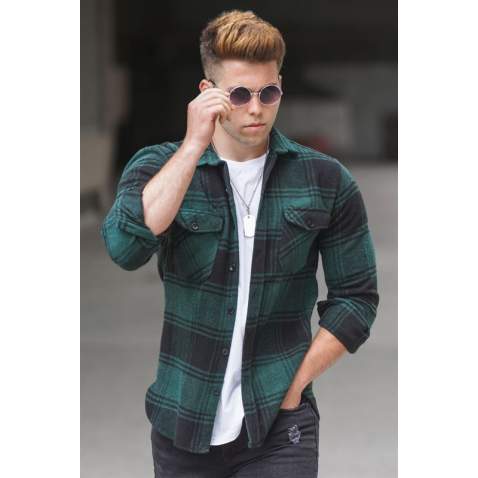 Madmext Men Plaid Green Shirt 5508 - Yeşil