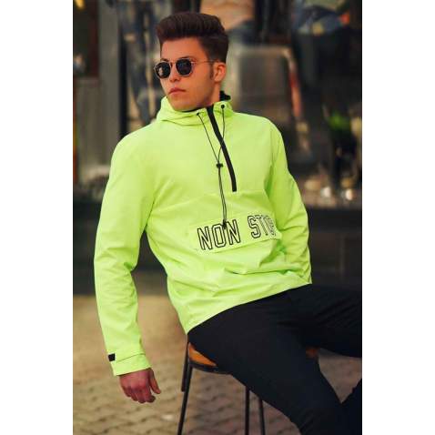 Madmext Neon Yellow Waterproof Kangaroo Jacket 4507 - Neon sarı