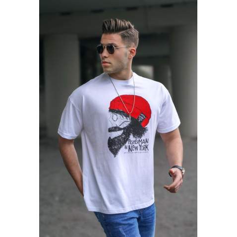 Madmext Men Designed White T-shirt 5361 - Beyaz