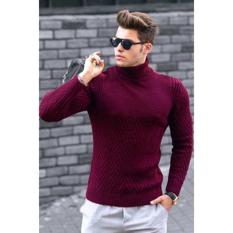 Madmext Claret Red Turtleneck Knitting Jumper 4655 - Bordo