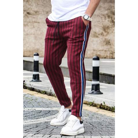 Madmext Maroon Striped Sweatpants 4205 - Bordo