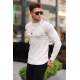 White Designed Knitwear Sweater 5971 - Kemik rengi